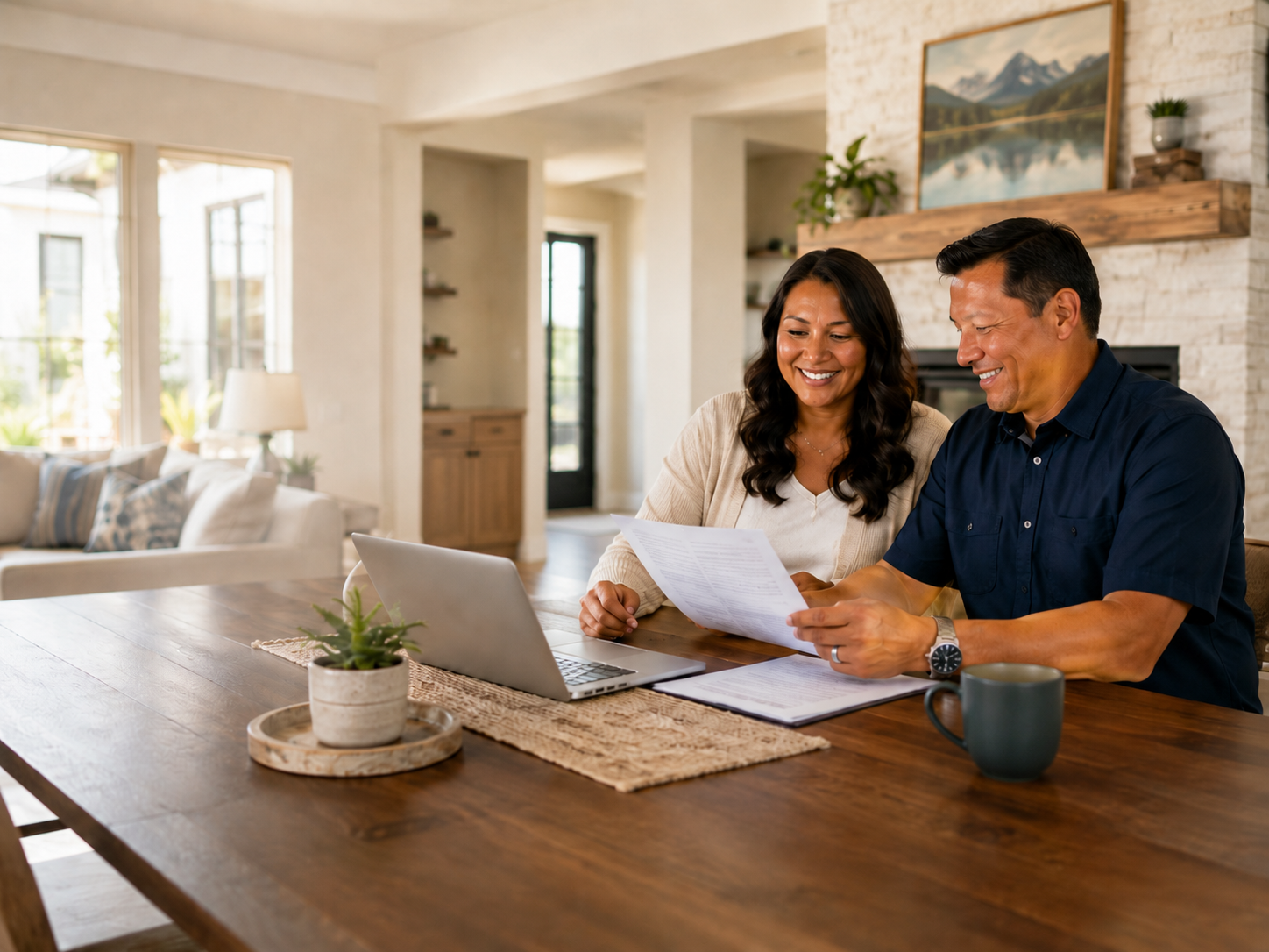 A couple reviewing their loan options at home