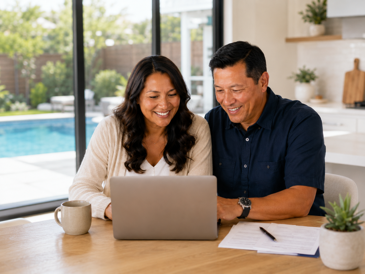 A couple reviewing their home loan options at their kitchen table
