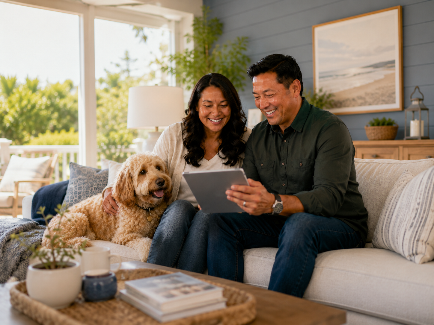 A Native American couple reviewing their home financing options together